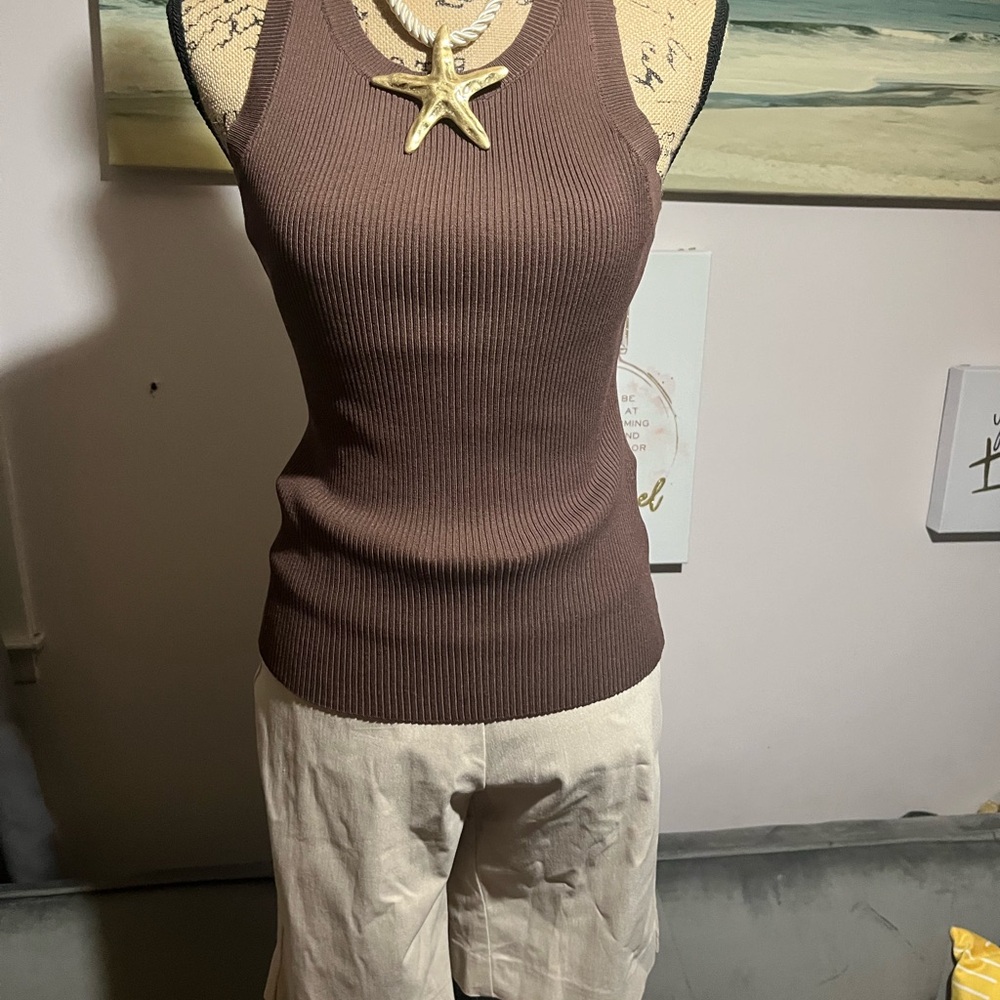 Brown Ribbed Tank Top